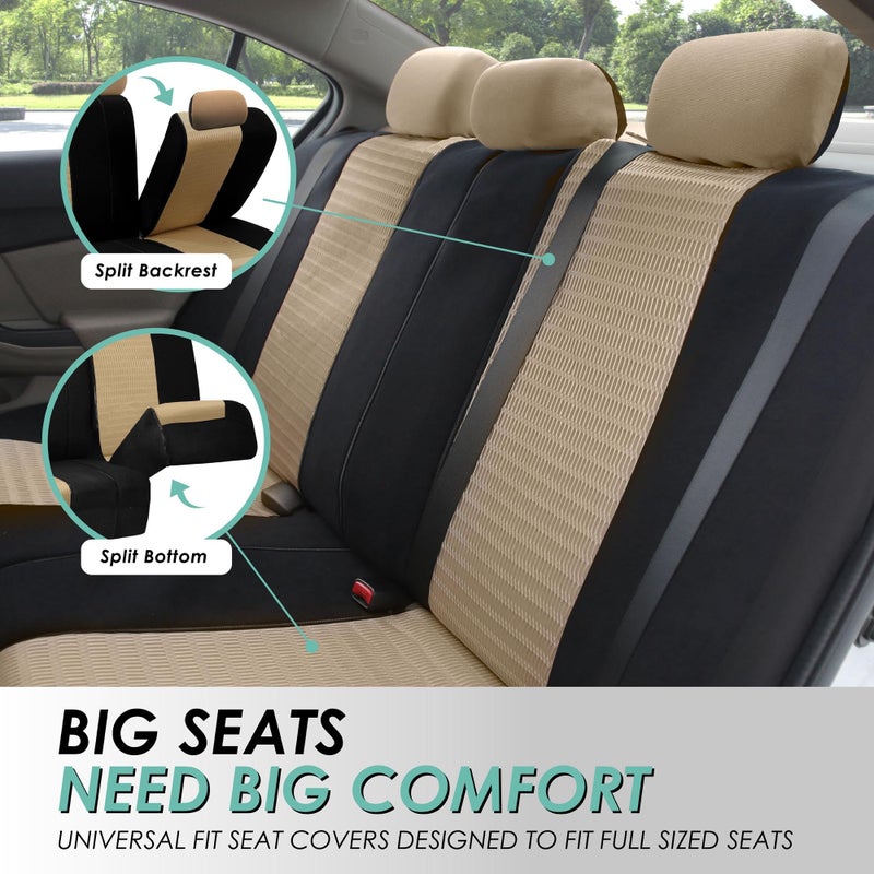 FH Group Car Seat Covers Three Row Set 7 Headrest Covers Car Accessories Universal Fit, Trendy Elegance 3D Air Mesh Airbag Compatible and Split Ready Beige Interior Accessories for Cars Trucks SUV - Image 4